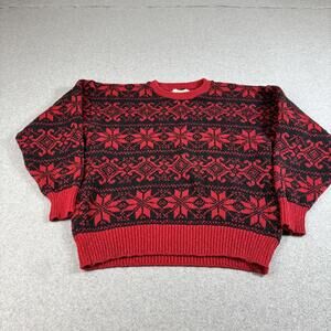 Vintage Cabin Fever Sweater Men XL Red Black Fair Isle Nordic Ski Lodge Made USA